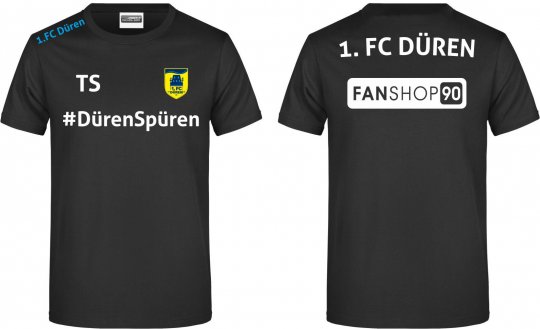 1. FC Düren WARM UP T-Shirt "FANSHOP90" schwarz mit Initialen Gr. 116 - 5XL 