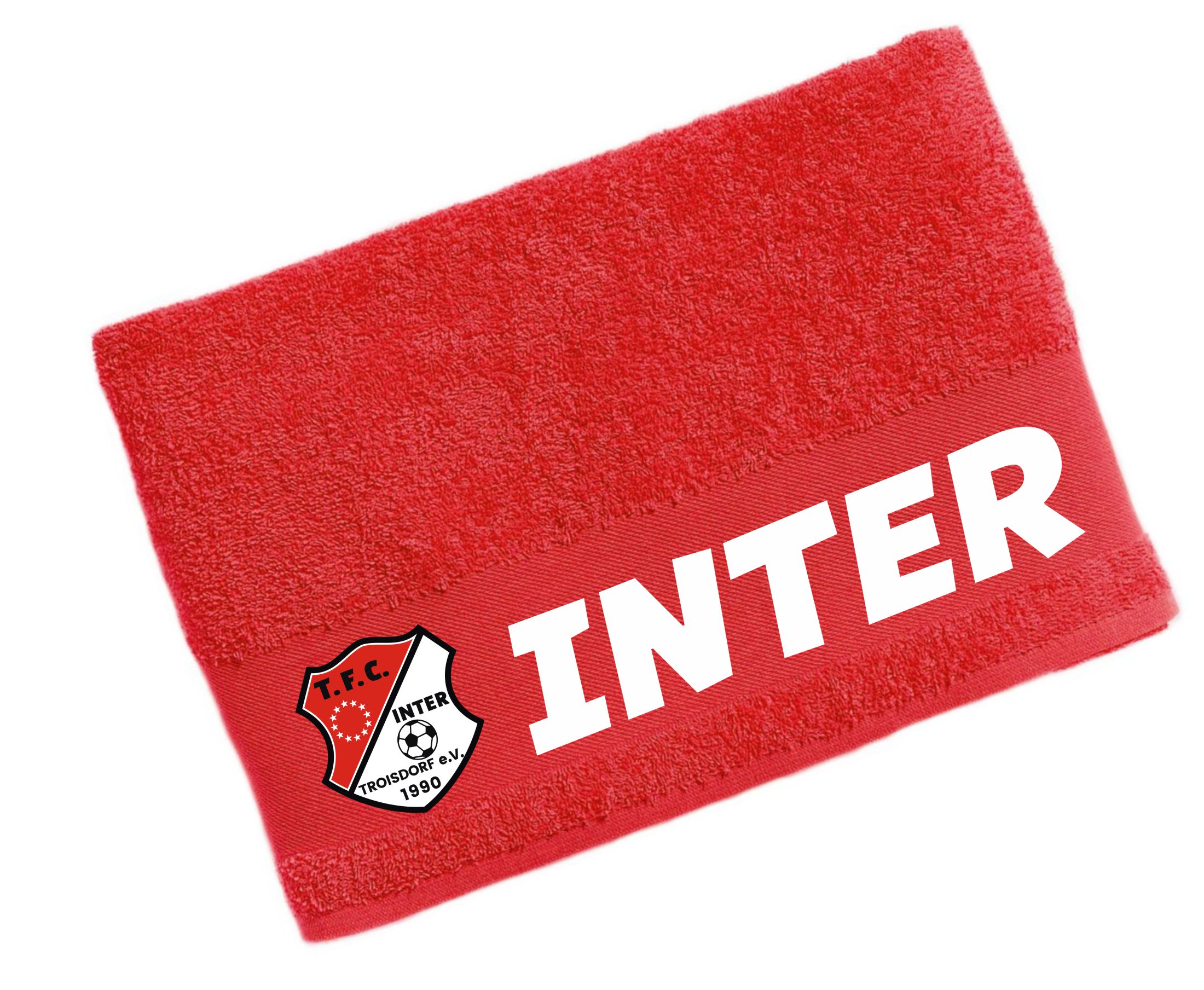  Artikelbild 1 des Artikels “TFC Inter Troisdorf Duschtuch / Handtuch rot mit Wappen 50x100cm - 500g/m² “